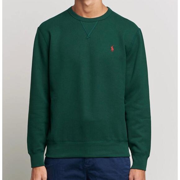 NEW RALPH LAUREN fleece sweatshirt in green with red logo